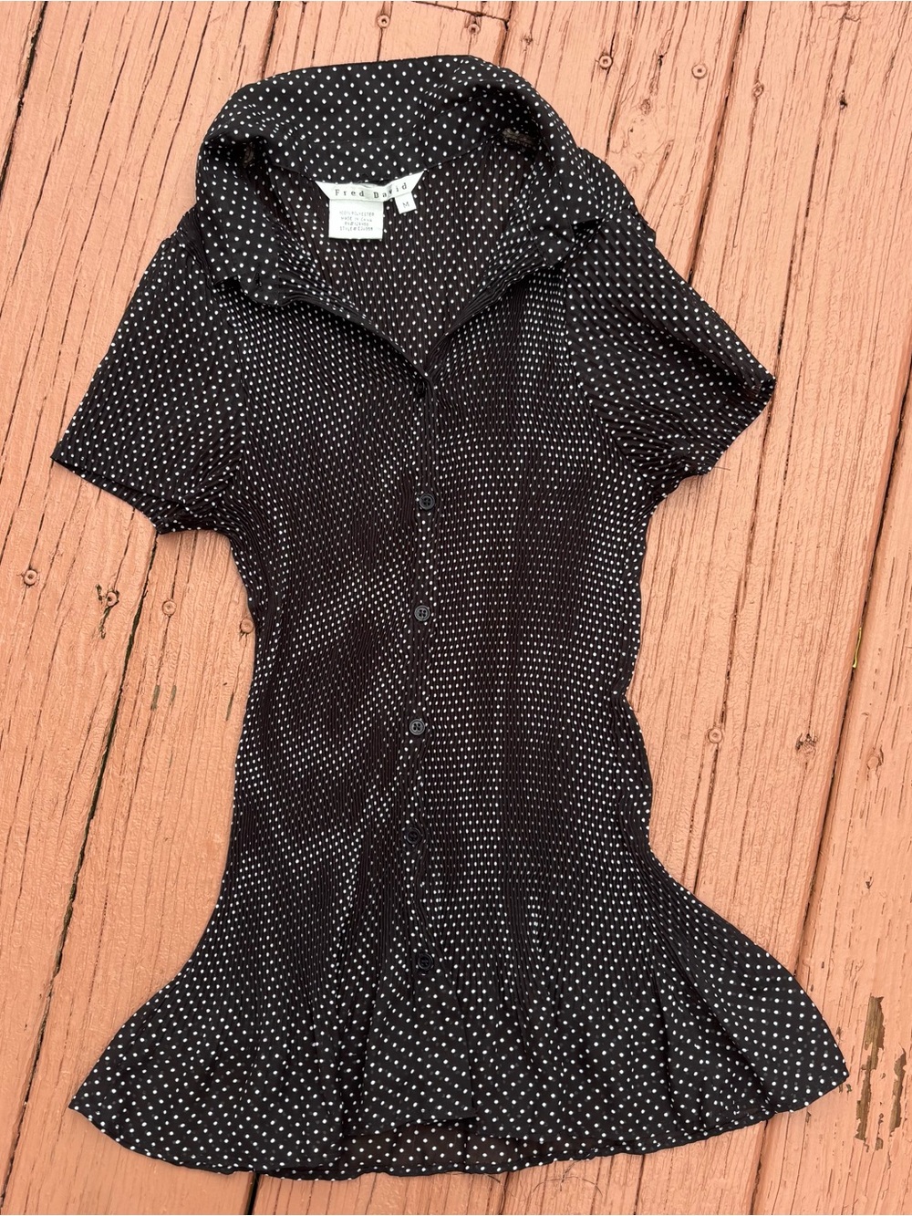 Fred David Black and White Polka Dot Short Sleeve Button-Up Blouse size M